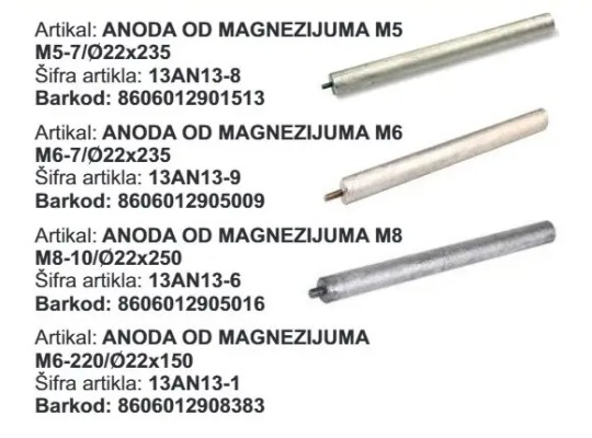 ANODA MAGNEZIJUM M8-10 22X250