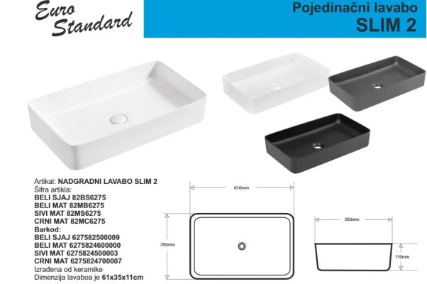 LAVABO SLIM 2 E-6275 SIVI MAT